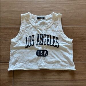 Brandy Melville White Crop Top with Navy Print